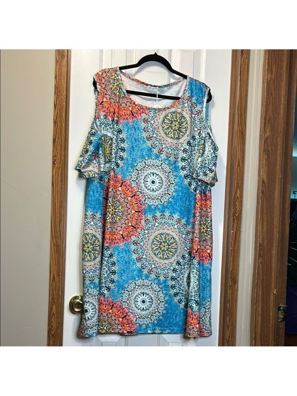 Blue and Orange Cold Shoulder Mini Sundress